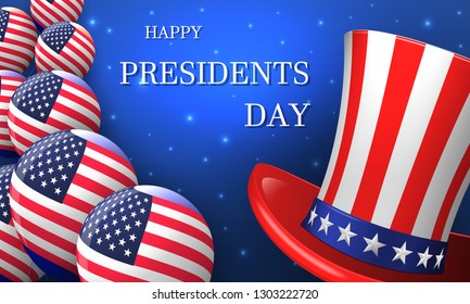 Happy President Day. With balls, stars and Uncle Sam's American Hat. Vector illustration.