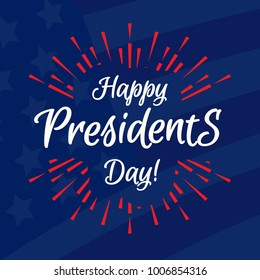 Happy President day banner with american flag background and sunburst for sale, promotion, greeting card, party poster, stamp, label, tag, decoration, quote, special offer. Vector Illustration