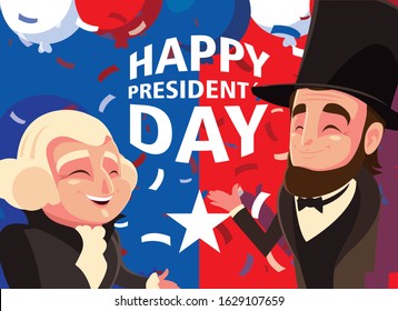 happy president day, cartoon of president George Washington and Abraham Lincoln vector illustration design