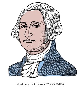 Feliz día del presidente, ilustración vectorial del presidente George Washington al estilo doodle.