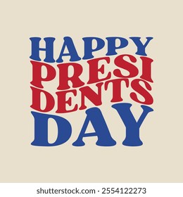 Happy President Day logo with red and blue text. American flag color. Presidents Day greeting card template design banner, poster, flyer.