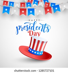 Happy President Day template design, illustration of uncle sam hat and decorative party flags.