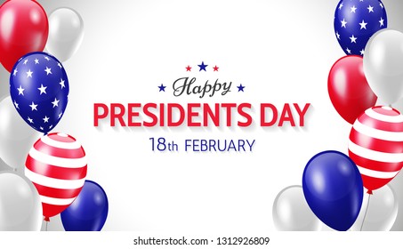 Happy Presidents Day 18th february holiday banner with patriotic american balloons in red white and blue colors. - Vector