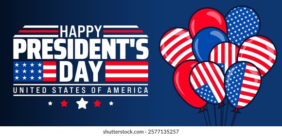 Happy President's Day with American balloon background banner or poster design template. observed every year in February. Holiday concept. Use to any Template, card, poster, placard, template.