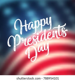 Happy presidents day American banner on american flag blurred background. Retro template american.
