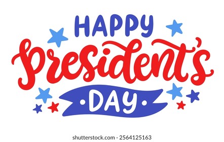 Happy Presidents Day American holiday banner hand written festive lettering. United States modern calligraphy typographic design for poster, greeting card template. Vector illustration