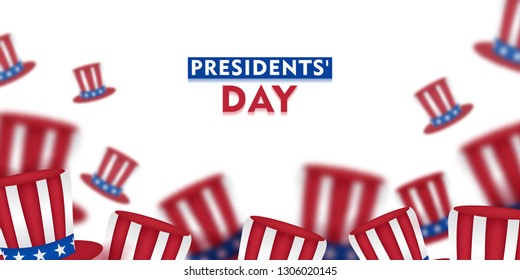  Happy Presidents day background, 3d Uncle Sam Hat blur efect design, american flag