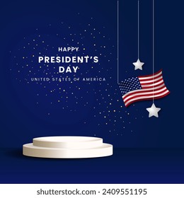 Happy President's Day background with United States flag and podium display