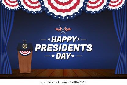 Happy Presidents Day Background. USA Presidential Podium And Stage