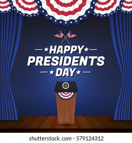 Happy Presidents Day Background. USA Presidential Podium And Stage