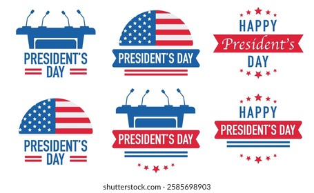 Happy President's Day badge and banner with American flag collection.