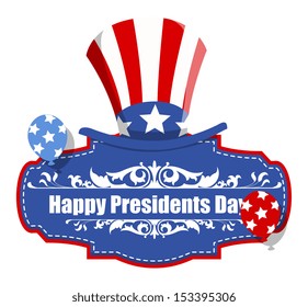 Happy Presidents Day Badge with Uncle Sam Hat - USA Theme