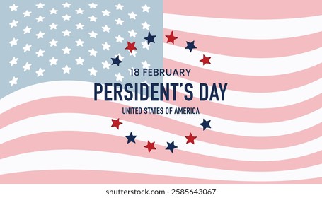 Happy President's Day banner with American flag background. Perfect for social media, events, promotions, and patriotic designs.