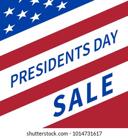 Happy Presidents Day banner with elements of the national flag of the United States tilted at an angle
