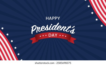 Happy President's Day Banner with Patriotic American Theme.