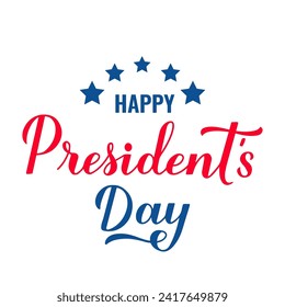Happy Presidents Day calligraphy lettering s. American patriotic typography poster. Easy to edit vector template for logo design, banner, greeting card, postcard, flyer