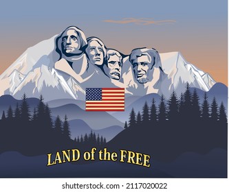 Happy Presidents Day card with Rushmore four presidents 