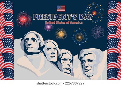 Happy Presidents Day card with Rushmore four presidents 