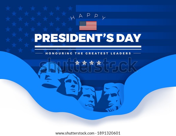 Happy Presidents Day card with\
Rushmore four presidents background and lettering \
