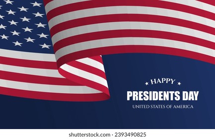 Happy Presidents Day celebrate banner with waving United States national flag. Vector illustration.