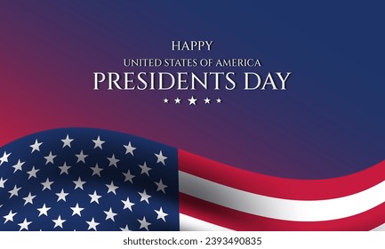 Happy Presidents Day celebrate banner with waving United States national flag. Vector illustration.