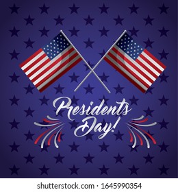 happy presidents day celebration poster with usa flags vector illustration design