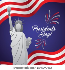 happy presidents day celebration poster with liberty statue vector illustration design