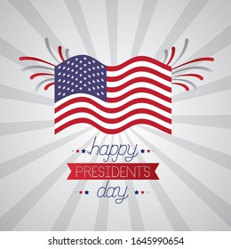 happy presidents day celebration poster with flag vector illustration design