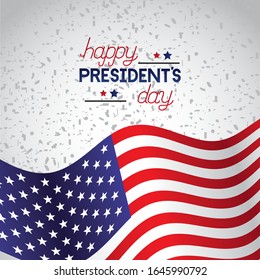 happy presidents day celebration poster with flag vector illustration design