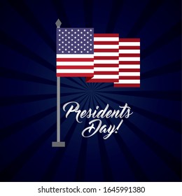happy presidents day celebration poster with flag vector illustration design
