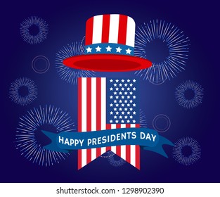 Happy Presidents Day Collection of Greating Card, Banner, Poster, Flat Design with American Flag, Hat, American Flag and Blue Background. Vector illustration. 