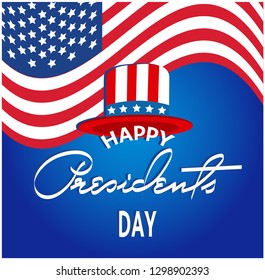 Happy Presidents Day Collection of Greating Card, Banner, Poster, Flat Design with American Flag, Hat, American Flag and Blue Background. Vector illustration. 