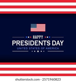 Happy Presidents day concept made from American flag theme and the text on dark blue background. happy president day banner for social media post