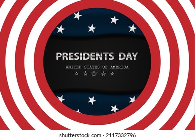 Happy presidents day concept with round shaped  flag of the United States. Abstract background in black color  vector illustration.