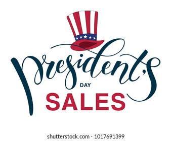 Happy President's day design background with uncle Sam hat. Handwritten lettering.