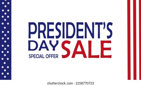 Alegre banner de venta de descuento del Día del Presidente Mensajes de texto con bandera nacional de Estados Unidos. Ilustraciones de arte feliz presidente oferta especial de descuento de venta de día