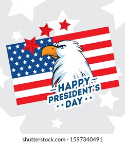 happy presidents day with eagle and flag usa vector illustration design