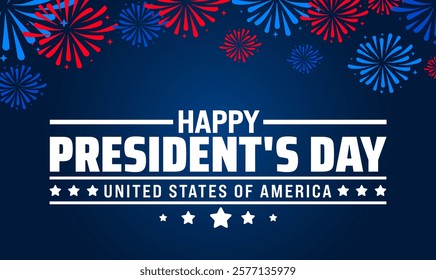 Happy President's Day fireworks background banner or poster design template. observed every year in February. Holiday concept. Use to any Template, card, poster, placard, template.