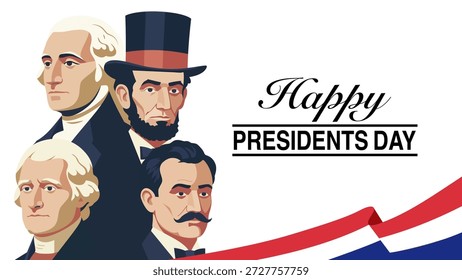 Feliz Día de los Presidentes Ilustración vectorial plana de líderes fundadores estadounidenses
