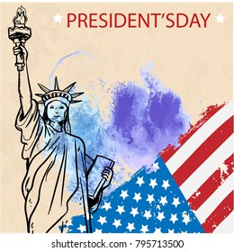 Happy Presidents Day flyer, banner or poster. Holiday background with American symbol. Vector In the style of grunge