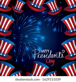 happy presidents day with frame of top hats vector illustration design