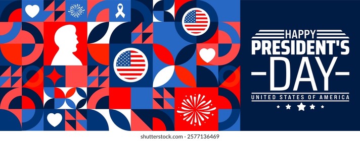 Happy President's Day geometric shape pattern background banner or poster design template. observed every year in February. Holiday concept. Use to any Template, card, poster, placard, template.