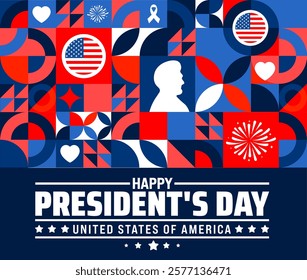 Happy President's Day geometric shape pattern background banner or poster design template. observed every year in February. Holiday concept. Use to any Template, card, poster, placard, template.