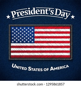 Happy Presidents Day greeting card. USA Flag on jeans fabric. Vector illustration.