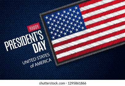 Happy Presidents Day greeting card. USA Flag on jeans fabric. Vector illustration.