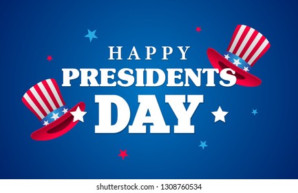 Happy Presidents Day Greeting Card Vector illustration. Text with Uncle Sam's hat on blue background.