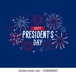 Happy President's day greeting card with fireworks. USA national holiday greetind card. Happy President's day vector illustraion design concept.