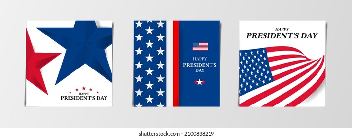 Happy Presidents Day greeting card, sale flyer, banner, poster set.  President's day holiday in USA.  Vector illustration