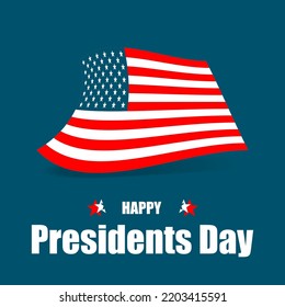 Happy Presidents Day greeting card, sale flyer, banner, poster with american flag. President's day holiday in USA.  Patriotic calligraphy on blue background. Vector illustration