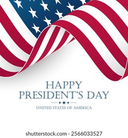 Happy President's Day greeting card with waving American flag. United States Presidents Day holiday greetings. Vector illustration.